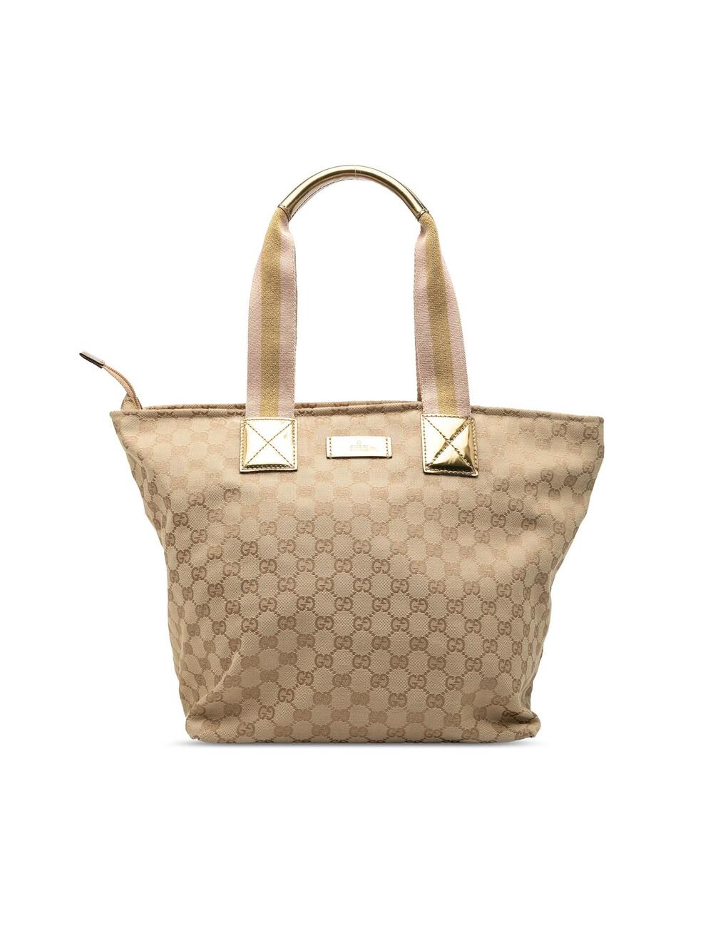Gucci Gg Canvas Web Tote Pre-Loved Gold #272048G44B